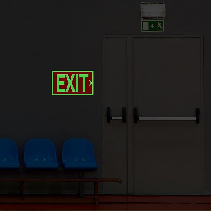 10 Pcs Glow in the Dark Exit Signs for Business 12 x 7 Inch Photoluminescent Signs Stickers for Indoor Outdoor for Business, Office, Warehouse (with Arrows)