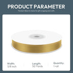 KMER LIFE 5/8" Wide x 50 Yards Golden Single Faced Polyester Satin Ribbon, Golden Satin Ribbon Perfect for Wedding Decor, Wreath, Crafts, Gift Wrapping & Other Projects (Golden)