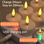 Rechargeable LED Tea Lights, Flickering Flameless Candles with Remote Timer, 12 PCS Electric Battery Operated Candles with Charging Base for Christmas Weddings Decorative (Black Wick)