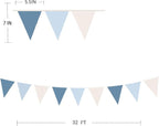 32Ft Blue Party Decorations Retro Blue Triangle Banner Flag Pennant Bunting Fabric Garland Streamers for Nautical Wedding Birthday Ahoy Achor Bridal Baby Shower Under The Sea Party Decoration