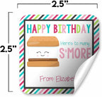 Custom & Personalized Many S'More Happy Birthday Gift Tag Sticker Labels, 24 2.5" Square Stickers by Amanda Creation