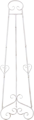Extra Large Free Standing Adjustable Display Stand Easel with Chain Support, Retro White Decorative Metal Foldable Floor Standing Easel for Display Mirror Wedding Welcome Signs, 16.3" x 19.3" x 56"