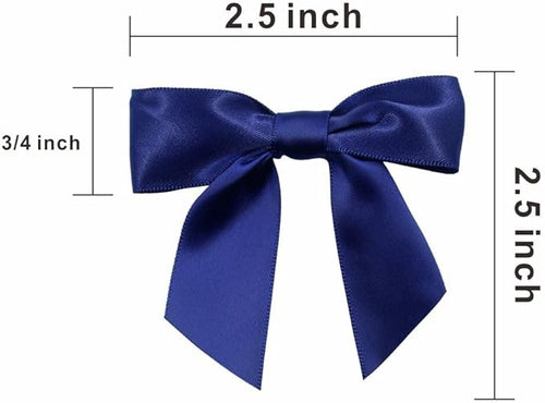 2.5" Hgzgch Dark Blue Satin Ribbon Bow for Gift Wrapping, Premade Bows for Crafts, Cake, Party Favors, Handmade Bows with Double-Sided Tape, Self Adhesive Bows for Presents, Treats, Christmas - 50pcs