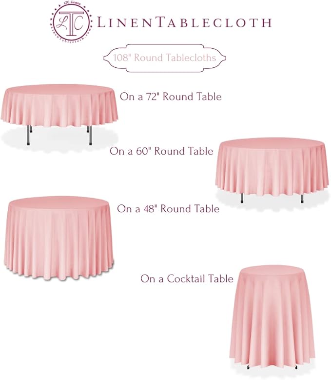 LTC LINENS 5 Pack 108 Inch Round Tablecloths Red - Bulk for 48 Inch Round Table Floor Length - Wrinkle Resistant Polyester Fabric Cloth for Wedding