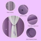 Ombre Rainbow Blackout Curtains for Kid Girls Bedroom Living Room Darking Stripe Double Layer Star Cut Out Wall Home Decor Gradient Grommet Window Curtains (Purple 63L)