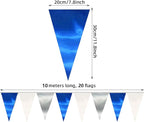 130FT Navy Blue White Silver Triangle Pennant Banner Flag Metallic Fabric Bunting Garland for Christmas Graduation Birthday Wedding Bridal Shower Nautical Ahoy Achor Theme Party Decorations Supplies
