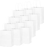 qiqee 50-Packs White Paper Gift Bags with Handles Bulk 8.3"x3"x 6" Small Size Paper Bags Multiple Uses(Small Size)
