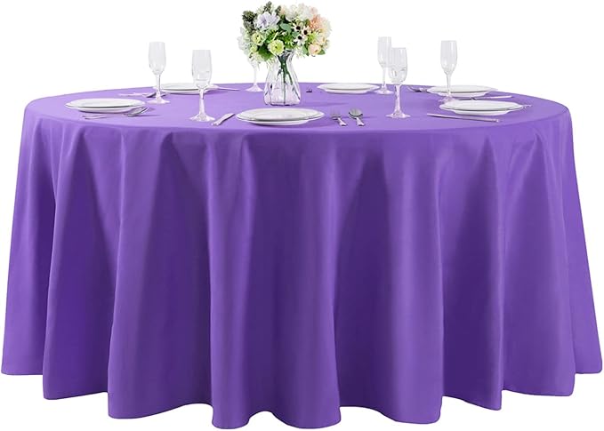 120 inch Round Tablecloth Washable Polyester Table Cloth Decorative Table Cover for Wedding Party Dining Banquet（120 inch,Purple）