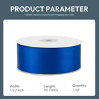 KMER LIFE 1-1/2" Wide x 50 Yards Single Faced Polyester Satin Ribbon, Royal Blue Satin Ribbon for Wedding Decor, Wreath, Crafts & Gift Wrapping