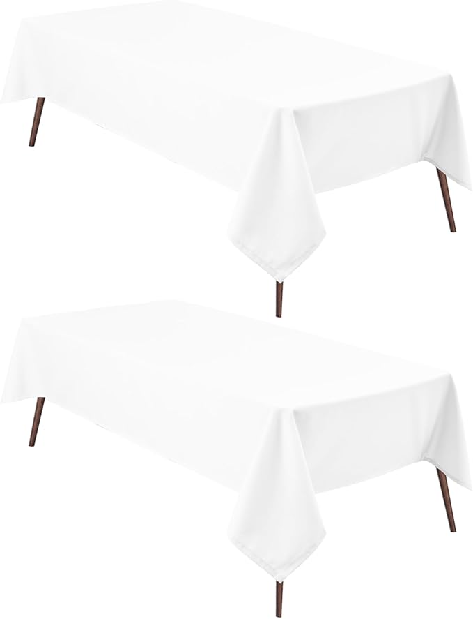 Hiasan 2 Pieces White Rectangle Tablecloth - Waterproof and Spillproof Restaurant Washable Polyester Table Cloth for Dining Room, 90 x 156 Inch