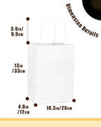 qiqee 50-Packs White Paper Gift Bags with Handles Bulk 13"x10.3"x4.6" Large Size Party Favor Bags Multiple Uses