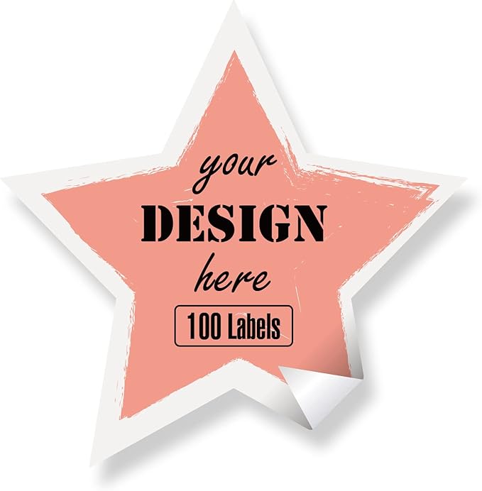 Custom Personalized Labels - Any Design Image Logo Text, Thank You Stickers for Business, 100 Labels (Star, 4"x4")