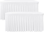 Nasitos White Rectangle Table Skirts, 2 Pack - 72 x 30 Inch - Stretch Spandex Fitted Table Clothes, Cocktail Tablecloths for Party, Banquet, Birthday