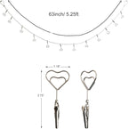 Multi-Purpose Steel Wall Hanging Photo Display Cable Wire Rod with 12 Adjustable Clips for Hanging Photos Notes Postcard and Artworks (Heart)