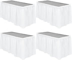 TURSTIN 4 Pieces White Plastic Table Skirts 14 Feet x 29 Inch for Rectangle Tables Fitted Tablecloth Disposable Table Cover for Birthday Party, Events, Banquette Baby Shower