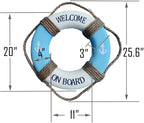 MorroMorn Lifebuoy Wall Hanging Decor - Welcome Aboard Mediterranean Style Home Decoration Hemp Rope (Blue, 20")