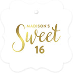 Andaz Press Personalized Fancy Frame Square Birthday Gift Tags, Metallic Gold Ink, Sweet 16 Birthday, 24-Pack, Custom Made Name, Gold Party Decor