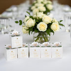 FEIYI 20 PCS Favor Boxes, 3 In 1 White Candy Boxes with Floral Decor, White Thank You Tags Gold Foil Print Gift wrapping for Wedding, Baby Shower, Birthday, Decorations Party - 2.55x2.55x2.55
