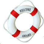 MorroMorn Lifebuoy Wall Hanging Decor - Welcome Aboard Mediterranean Style Home Decoration (Red, 14")