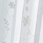 Sheer Curtains White 95 Inches Embroidered Floral, Window Treatments Rod Pocket Drapes for Living room, Bedroom, Semi Crinkle Voile Curtain Panels for Yard, Patio, Villa, Parlor, Set of 2, 52"x95".