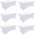 6-Pack 4ft White Spandex Table Covers for Rectangular Folding Tables - Wrinkle Resistant Stretch Tight Table Cloths - Ultimate Fitted Table Protector for Parties, Trade Shows, and Wedding
