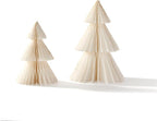 LampLust White Honeycomb Paper Trees, 2 Pack, 6 & 8 Inch, Winter Ornaments, Winter Decorations for Home and Mantel Decor, Winter Wonderland Decorations