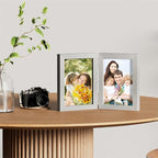 decorUhome Double 5x7 Picture Frame Vertical, Engineered Wood Bifold Photo Frame with Plexiglass for Tabletop Display, 5x7, Silver