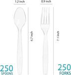 500 Count Plastic Silverware, Heavy Weight Plastic Forks Spoons Disposable Utensils Cutlery Set for Wedding Party Supplies Everyday Use