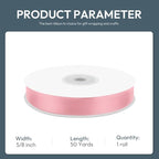 KMER LIFE 5/8" Wide x 50 Yards Pink Single Faced Polyester Satin Ribbon, Pink Satin Ribbon Perfect for Wedding Decor, Wreath, Crafts, Gift Wrapping & Other Projects (Pink)