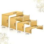 4 Pcs Gold Stainless Steel Display Risers, Display Stand for Cupcake Dessert Perfume Purse Handbag Shoe Jewelry and Funko Pop