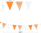 32Ft Orange Party Decorations Orange Buffalo Plaid Checkered White Triangle Flag Gingham Pennant Bunting Fabric Garland Streamers for Fall Autumn Wedding Birthday Thanksgiving Picnic Garden Decor