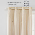 FANLI 2 Panels Star Blackout Curtains for Kid Girls Bedroom Living Room Darking Stripe Double Layer Star Cut Out Wall Home Decor Gradient Grommet Window Curtains (Beige 95L)