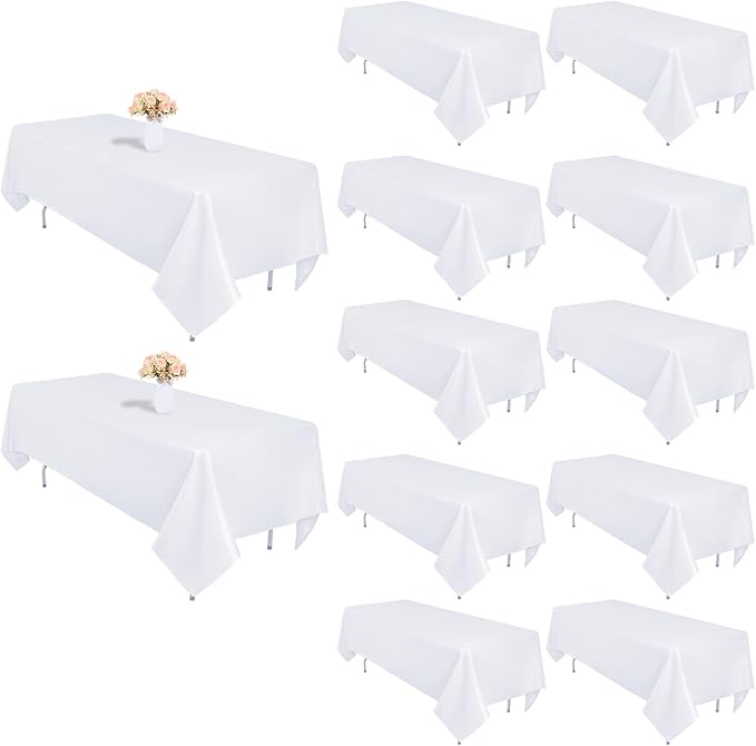 12 Pack White Table Cloth 60 x 126 Inch Rectangular Tablecloths for 8 Foot Rectangle Tables, Wrinkle Resistant White Tablecloth Washable Polyester Fabric Table Covers for Buffet Wedding Party Banquet