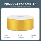 KMER LIFE 1-1/2" Wide x 50 Yards Yellow Satin Ribbon - Perfect for Wedding Decor, Wreath, Crafts, Gift Wrapping & Other Projects