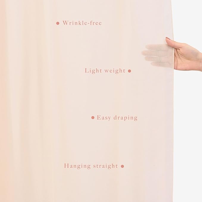 4 Panels 20Ft Length x 28" Width Light Peach Wedding Arch Draping Fabric Arch Drapes Chiffon Fabric Sheer Curtains Backdrop for Party Bridal Decorations Wedding Ceremony Ceiling Stage Reception Decor