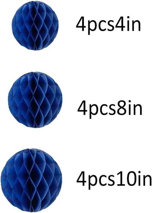 12pcs Party Honeycomb Balls Decorations - 4'' 8'' 10'' Honeycomb Tissue Pom Balls for Baby Shower, Birthday, Wedding & Nursery Wall Decor (Royal Blue)