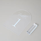 JINMURY Clear Arch Table Numbers for Wedding, 5x7 Inch Arched Acrylic Table Numbers 1-15 with Stands, Clear Acrylic Arch Sign with Holder for Centerpiece, Reception, Wedding, Party, Event