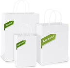 MESHA Kraft Gift Bags 200 Pack 5.25x3.75x8 Inch Small White Paper Bags with Handles Bulk for Small Business,Birthday,Party,Wedding,Retial,Shopping Bag