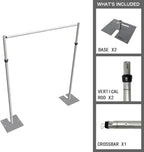 Portable Pipe and Drape Heavy Duty Backdrop Stand, ADJ Metal Frame and Heavy Metal Base for Wedding, Birthday Party, Photography Backdrop(Tall-8FT & CrossBar-10FT)