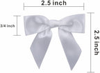 2.5" Hgzgch White Satin Ribbon Bow for Gift Wrapping, Premade Bows for Crafts, Cake, Party Favors, Handmade Bows with Double-Sided Tape, Self Adhesive Gift Bows for Presents, Treats, Christmas - 50pcs