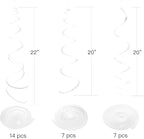 White Party Hanging Swirl Decorations Plastic Streamer for Ceiling, Pack of 28