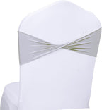 MDS Pack of 50 Spandex Chair Sashes Bows Elastic Stretch Dining Chair Bands Ties Without Slider Buckle Universal fits for Wedding Baby Shower Birthday Party Banquet Event Decoration - Light Silver