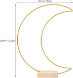 Dining Table Decor 10 Sets Metal Floral Hoop Moon Shaped Metal Wreath Ring Stand with Wood Holder Centerpiece Table Decor for DIY Xmas Wedding Table Decor Flower Garlands (Moon,26x20cm