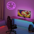 Smiley Face Neon Sign,Melting Smile Face LED Light Signs for Backdrop,Purple Wall Art Decor for Bar Bedroom Kids Room Party Decorations,Gift for Kids Teens Women USB Powered（11.8"*10.8"）