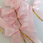 50pcs 3.5" Double Face Satin Pink Bows with Twist Ties Bows Wine Bows Tie with Fish Tail Cutting (Pink)