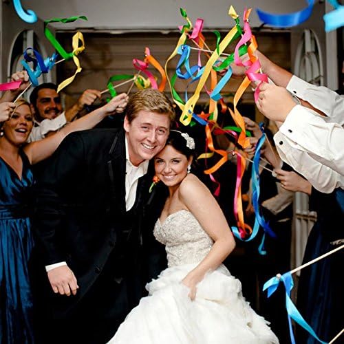30pcs Lace Ribbon Stick Wands Christmas Birthday Party Streamers Wands Fairy Stick for Wedding Activities (Yellow+Lace)