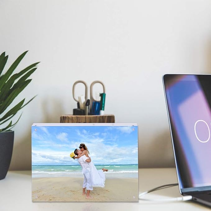 2 Pack Acrylic Picture Frame 4x4 Clear Double Sided Magnetic Photo Frameless Desktop Display with Photo Frame Stand Best Gift for Family, Baby, Document Photo Frames- Free Soft Microfiber
