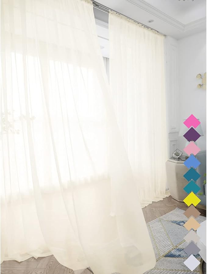 Window Ivory Sheer Curtains 90 Inches Long 2 Panels Sheer Curtain Basic Rod Pocket Panel for Bedroom Children Living Room Yard Kitchen