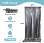 gogoparti 20x10FT Charcoal Silver Sequin Backdrop Curtain - 4 Panels of 5x10FT Wrinkle-Free Glitter Drapes for Photography, Birthdays, Weddings & Graduations