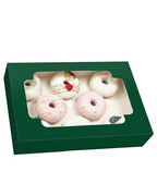 qiqee Auto-pop up Deep Green Cookie Box with Window 12x8x2.5 inch 32 Packs Two Uses One Second Folding Pastry Biscuit Bakery Box for Packaging